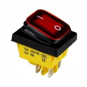 INTERRUTTORE BIPOLARE BILANCIERE A SOFFIETTO IP65 15A 250VAC LUMINOSO ROSSO