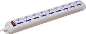 MULTIPRESA ECO LINE SPINA 16A 9 PRESE SCHUKO+BIPASSO CAVO 1,4mt 3x1,0 INTERRUTTORE BIANCA
