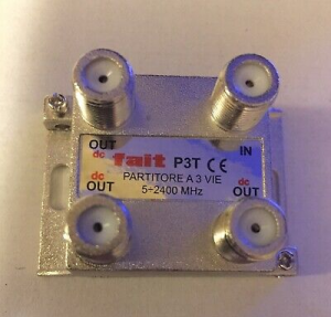 FAIT PARTITORE SAT/TERRESTRE 5/2400MHz 1IN 3OUT PERDITA TERRESTRE <8,0dB SAT <11,0dB DISACCOPPIAMENTO >22dB