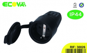 PRESA SCHUKO VOLANTE IN GOMMA ANTISPRUZZO IP44 NERA