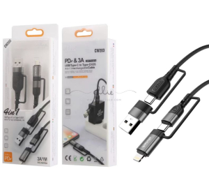 CAVO IBRIDO DA USB/A+TYPE-C A TYPE-C+LIGHTNING 1MT 5VDC 3A NERO ELLIETECH