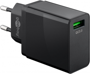 Caricabatterie rapido USB QC3.0 (18W) nero 3A