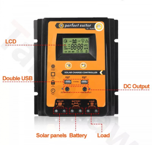 REGOLATORE DI CARICA PWM+MPPT 12V/24V 50A 2XUSB 2,4A 2X DC OUTPUT