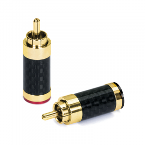 SET 4 CONNETTORI RCA MASCHIO PLACCATI ORO VOLANTI HIEND FINITURA CARBONIO DYNAVOX