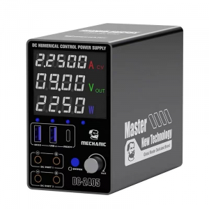 ALIMENTATORE DIGITALE DA BANCO LABORATORIO 2 CANALI 2XUSB/A QC 1XUSB-C PD 0-24VDC 5A MAX