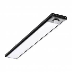 BARRA LED 40CM IN ALLUMINIO NERO CON SENSORE PIR RICARICABILE 6000K