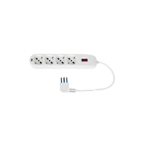 MULTIPRESA 4 POSIZIONI SCHUKO BIPASSO CON INTERRUTTORE SPINA 10A 90° CAVO 1,5MT 2500W BIANCA