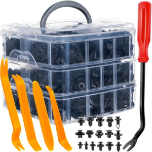 SET RIVETTI IN PLASTICA PER AUTO CON ATTREZZI SMONTAGGIO CRUSCOTTO E SPORTELLI