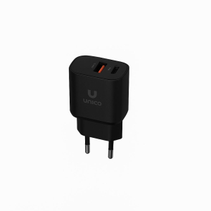 CARICATORE DA MURO PRESA USB/A QC3.0 + TYPE-C 5VDC 3,1A PD 25W NERO