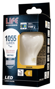 LAMPADA LED E27 220VAC 8W=75W 3000K 1055LUMEN CRI80 60X108mm LUCE CALDA CREPUSCOLARE