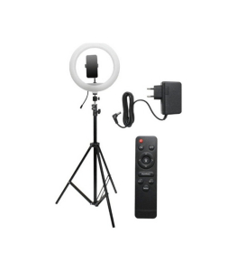LAMPADA AD ANELLO PER SELFIE 13" CON ASTA 1,80MT 3000K/4000K/6500K DIMMER TELECOMANDO 12VDC 2A
