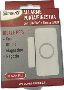 ALLARME PORTA/FINESTRA A BATTERIE DIN DON+SIRENA 100db BRAVO