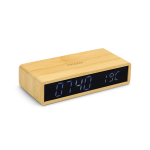 SVEGLIA IN BAMBOO CON TERMOMETRO DISPLAY NERO LED BIANCHI LUMINOSITA' REGOLABILE 5VDC MOOOV