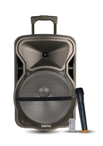 CASSA AMPLIFICATA A BATTERIA 600W 12" RADIOMICROFONO VHF TELECOMANDO FM BLUETOOTH USB SD KARMA