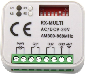 CENTRALINA RICEVENTE PER COMANDI A DISTANZA 2 CANALI 300-868MHZ 9-30VAC-VDC