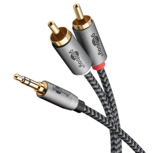 CAVO TELATO ALTA QUALITA' 2X RCA MASCHIO A JACK 3,5mm MASCHIO PLACCATO ORO 3MT GOOBAY