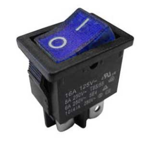 INTERRUTTORE A BILANCIERE BIPOLARE LUMINOSO BLU CORPO NERO 4 FASTON 250VAC 6A