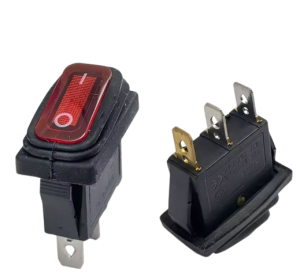 INTERRUTTORE A BILANCIERE A SOFFIETTO 3 CONTATTI IP65 15A 250VAC LUMINOSO ROSSO 33x16mm