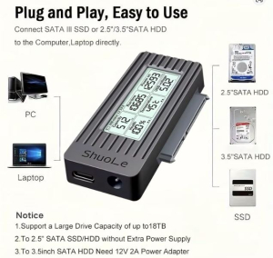 ADATTATORE SMART DA SSD A USB TYPE-C 3.2 10GBps DISPLAY TEMPERATURA CICLI TENSIONE MAX 16TB