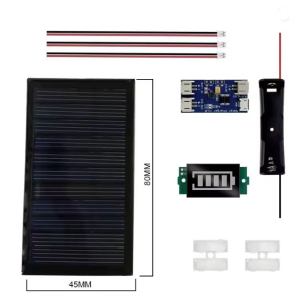 KIT PANNELLO SOLARE 6V MODULO CARICA CN3065 DISPLAY PORTABATTERIA 18650 PRESA USB 5VDC