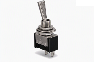 INTERRUTTORE UNIPOLARE METALLICO IN MINIATURA A LEVA PIATTA ON-OFF 2 PIN A SALDARE 250VAC 3A