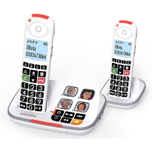 TELEFONO CORDLESS DUO VOLUME ALTO COMPATIBILE APPARECCHI ACUSTICI BIANCO SWISSVOICE