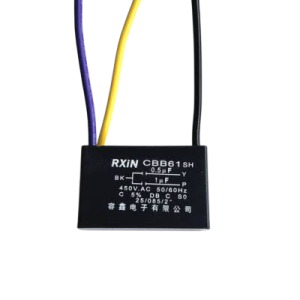 CONDENSATORE DI SPUNTO 1UF+0,5UF 450V RETTANGOLARE TERMINALI A 3 FILI