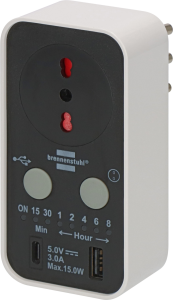 TIMER CONTO ALLA ROVESCIA SPEGNIMENTO DISPOSITIVI PRESA BIPASSO MAX 3680W USB/A TYPE-C MAX 15W