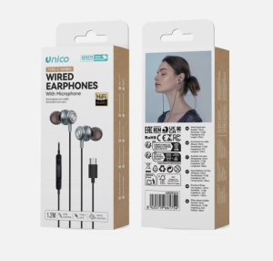 AURICOLARI STEREO IN EAR TASTO RISPOSTA VOLUME MICROFONO USB TYPE-C 120cm NERI