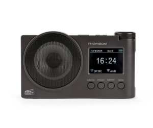 RADIOSVEGLIA FM DAB+ BLUETOOTH USB MP3 AUX RICARICABILE 5VDC 220VAC NERA THOMSON