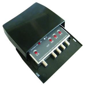 AMPLIFICATORE DA PALO PER ANTENNA TV FILTRO 5G 114dBuV 4 IN UHF B. III-IV-V 30dB 1 OUT