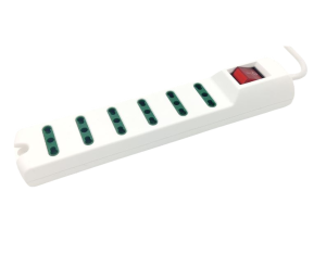 MULTIPRESA 6 PRESE BIPASSO SPINA 16A CAVO 3X1mm 1,5mt BIANCA INTERRUTTORE LUMINOSO
