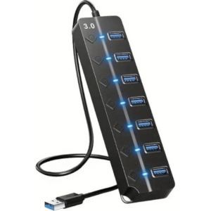 HUB USB/A 3.0 7 PORTE INTERRUTTORE PER OGNI PRESA SPINA USB/A NERO