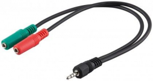 CAVO AUDIO ADATTATORE JACK 3,5MM, 0,3Mt NERO,SPINA 3,5MM (4-PIN, STEREO) > 2 PRESE 3,5MM (3-PIN, MONO)
