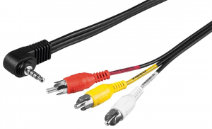 CAVO AUDIO-VIDEO SPINA JACK 3,5MM/RCA, 1,5MT,SPINA 3,5MM (4-PIN, STEREO) 90 ° > 3 SPINA RCA