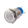 INTERRUTTORE A PULSANTE IN METALLO 19MM 3 CONTATTI N.O., LED 12V ANELLO LUMINOSO BIANCO IP67