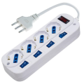 MULTIPRESA 4PR.SCHUKO CON 4 INTERRUTTORI + 1 MASTER, SP.16A, CAVO 1,5mt, 3500W, Protez. sovraccarico