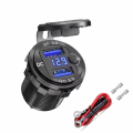 DOPPIA PRESA USB 3.0 3A DA PANNELLO 12V/24V 36W DISPLAY BLU VOLTMETRO E INTERRUTTORE