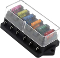 PORTAFUSIBILI A LAMA 6 VIE CONTATTI 6,3mm 12/24VDC MAX 40A + 6 FUSIBILI