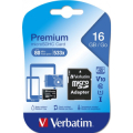 MEMORY CARD MICRO SD 16GB CON ADATTATORE 80MB/S PREMIUM VERBATIM