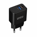 CARICATORE DA MURO USB/A + TYPE-C PD GAN 20W NERO
